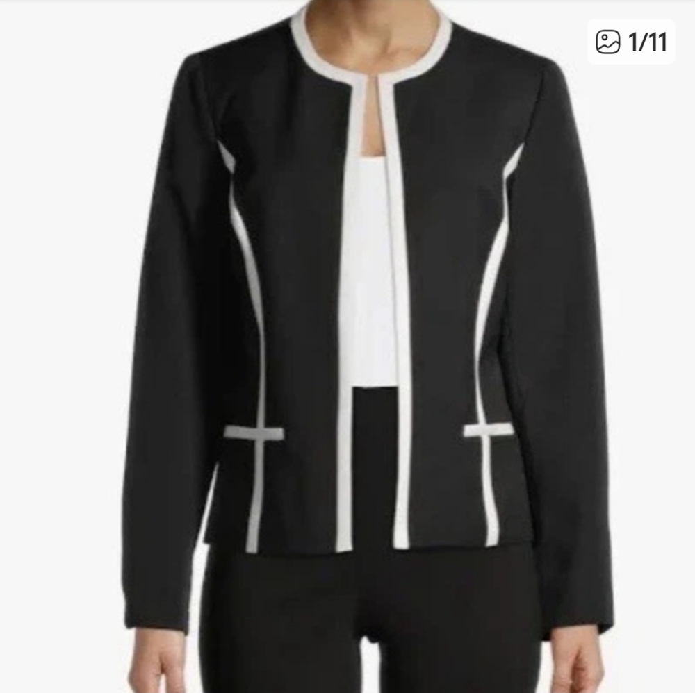 Evan Picone Black Jacket/Blazer with White Contrast Trim Evening Attire Classy